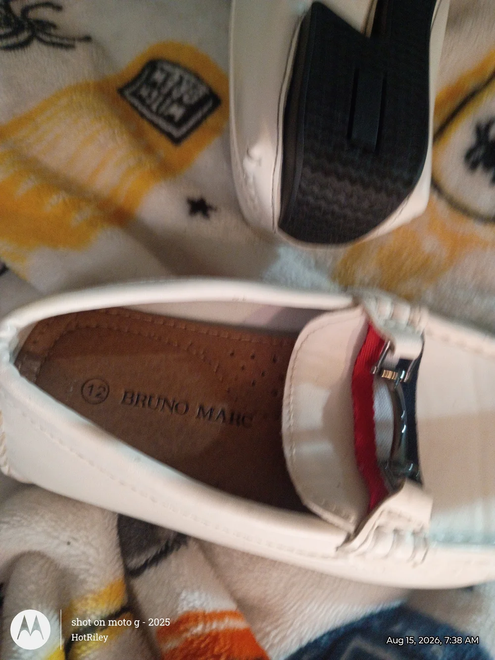 White Kids Moccasin Loafers with Red & Navy Trim